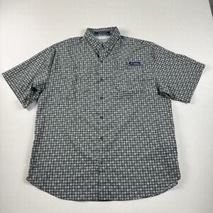 Columbia PFG Super Tamiami Shirt SS Collared Fish All Over Print Button Up Men L